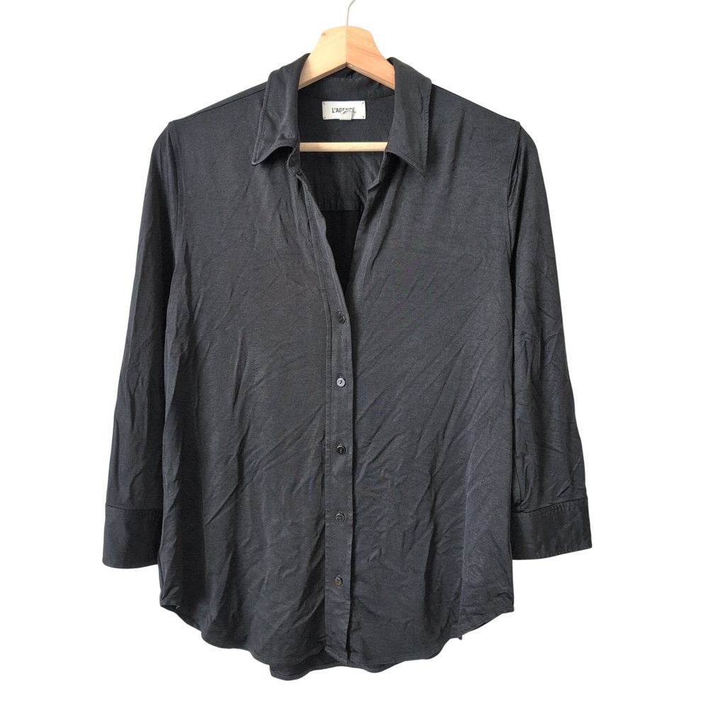 LAGENCE‎ Black Acetate Blend Button Down Long Sleeve Collared Shirt Size M